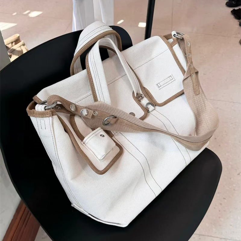 Brand Canvas Contrast Color Square Tote Designer Handbag Messenger Crossbody Bag Unisex Large Capacity Shoulder Shopping Bags