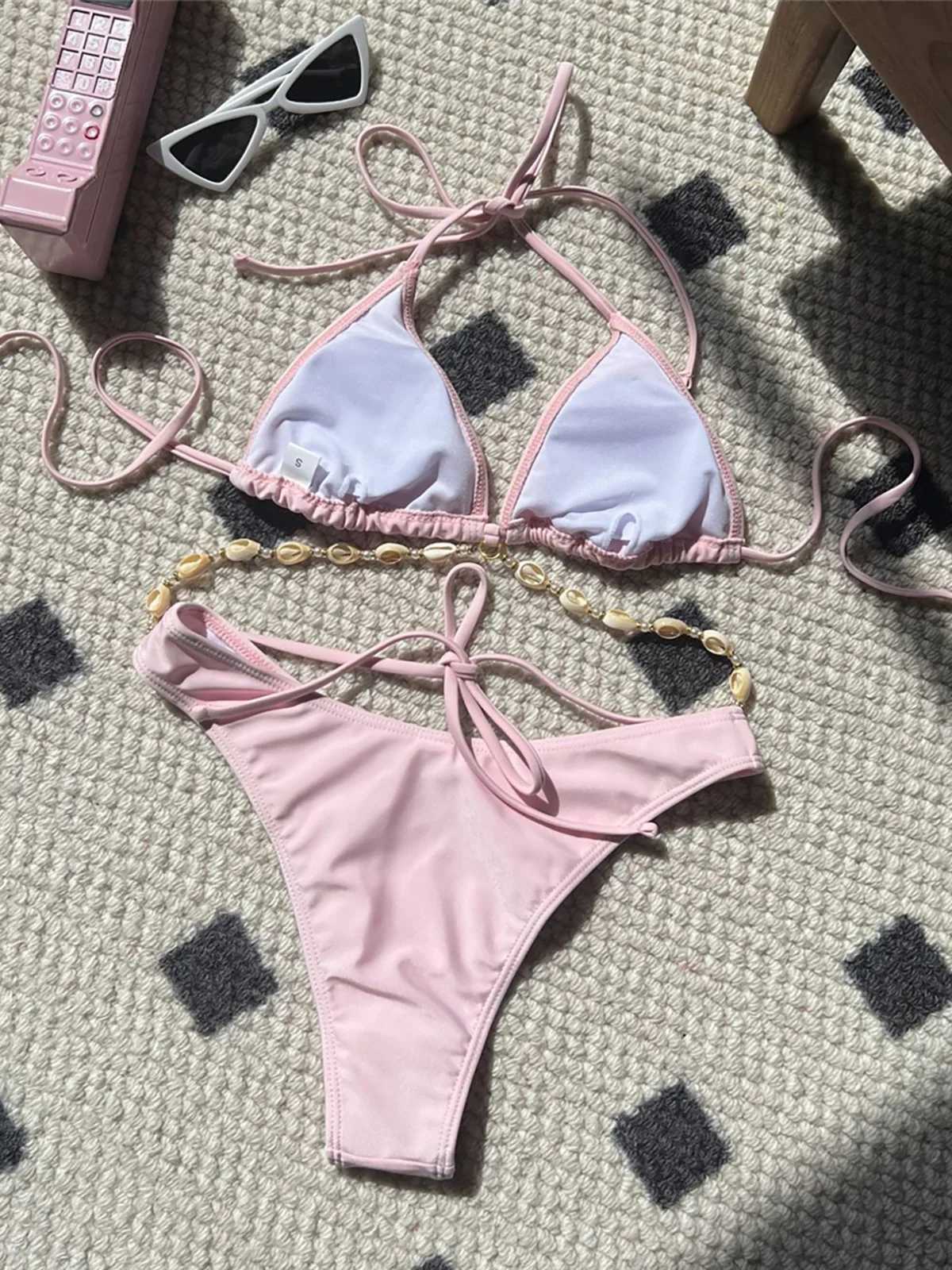 5 Colors Sexy Halter Shell Brazilian Bikini Female Swimsuit Women Swimwear Two-pieces Bikini set Bather Bathing Suit Swim K5469XJ241223