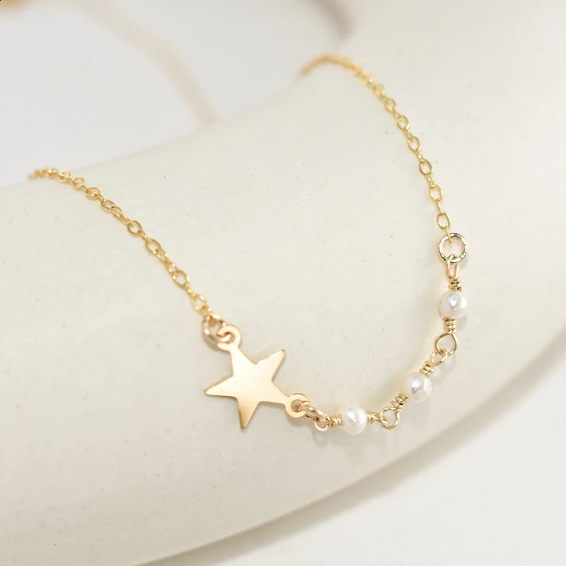 14K Gold Filled Natural Pearl Necklace Choker Handmade Pendants Collier Femme Kolye Boho Jewelry for Women Star Pendant Necklace 241220
