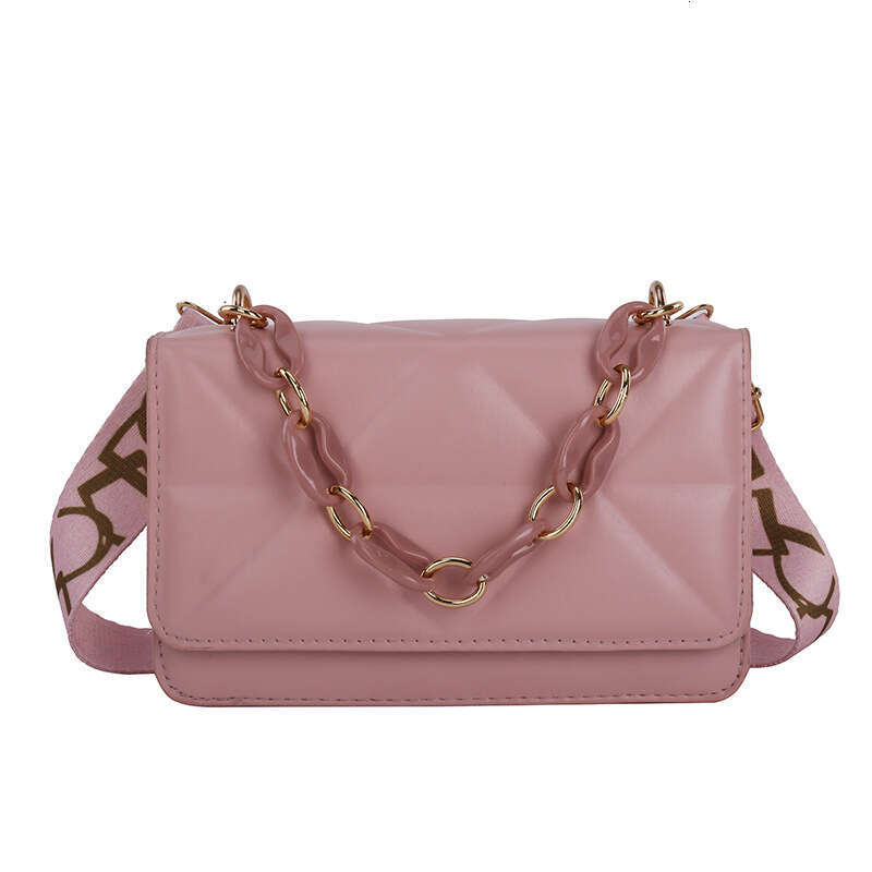Internet Celebrity Fashion Women's New Style Pressed Grid Small Square Wide Strap Single Shoulder Crossbody Acrylic Chain Bag