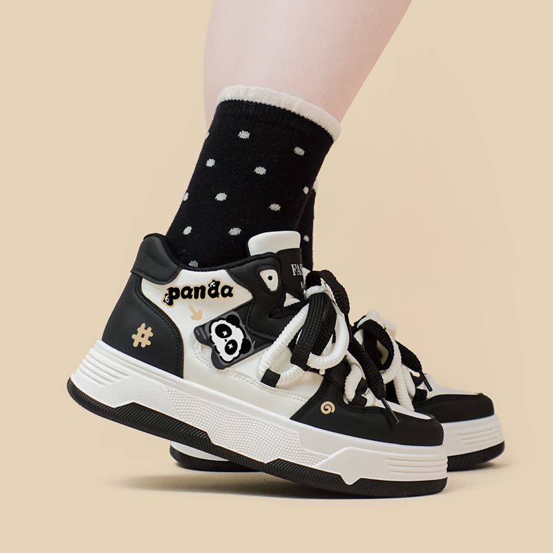 Amy And Michael 2025 Cute Anime Panda Lovely Girls Students High Top Sports Casual Sneakers Female Woman Vulcanize Shoes