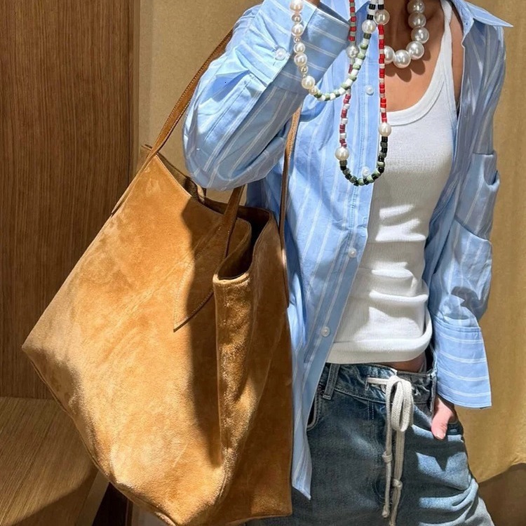 New High Quality Top Layer Cowhide Frosted Suede Single Shoulder With Bucket Shape,Simple And Versatile Women's Bag