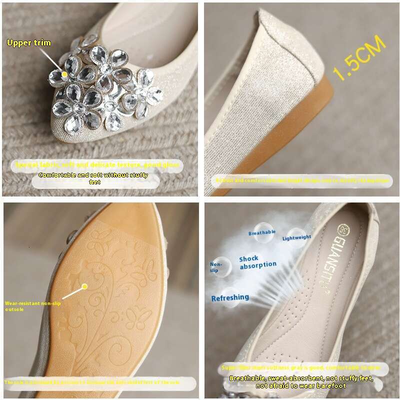 Water Diamond Single Shoe Women's 2023 Autumn New Small Fragrant Soft Sole Versatile Shallow Mouth Fairy Pointed Flat Shoes
