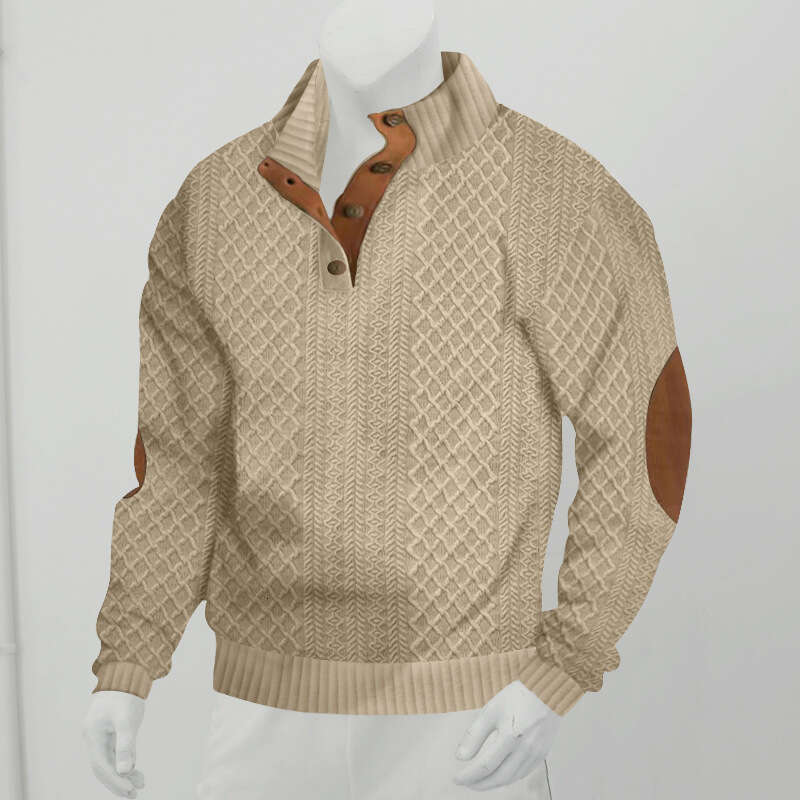 Hot selling autumn and winter European size men's outdoor leisure standing collar long sleeved jacquard knitted pullover hoodie
