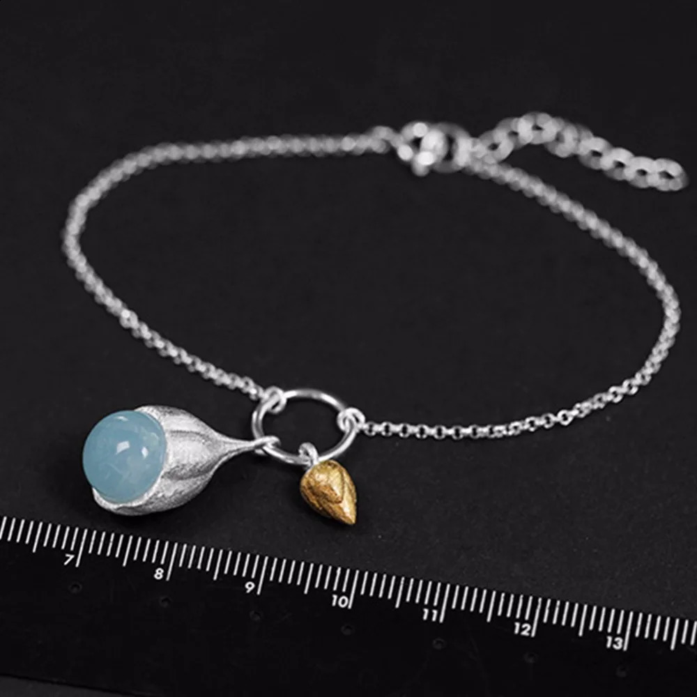 Lotus Fun Moment Real 925 Sterling Silver Natural Stone Handmade Fashion Jewelry Elegant Lotus Buds Bracelets for Women 241220