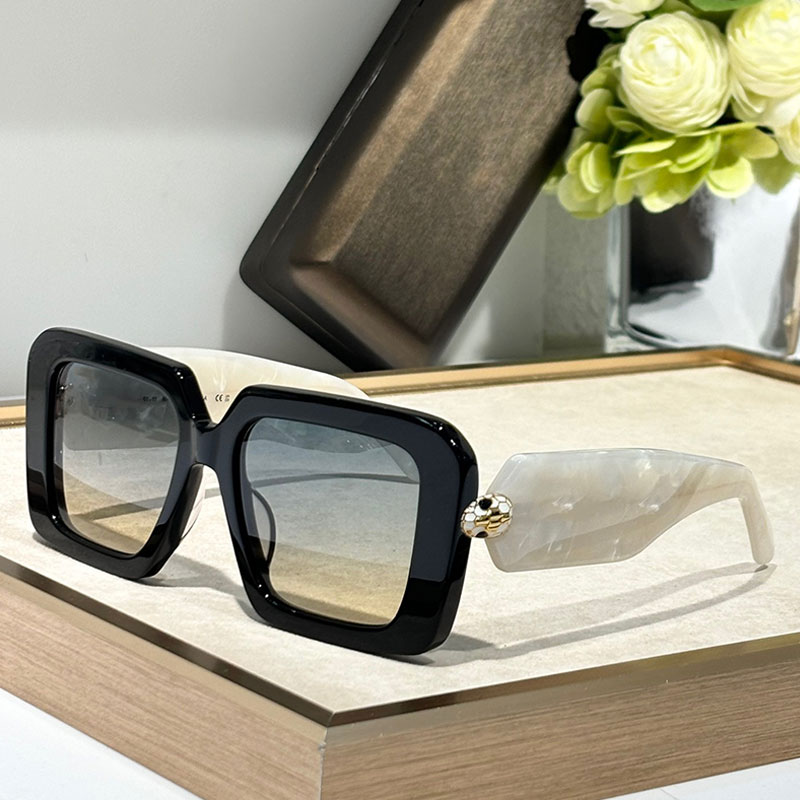 Serpenti Forever rectangular acetate sunglasses with enamelled snakehead decor on the temples 40006I Fashionable Mens Womens oversized Eyewear frame