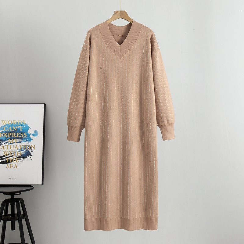 Spring Long Sleeve Party Midi For Women V Neck Elegant Sweater Dresses Ladies Slim Waist Knitted Dress