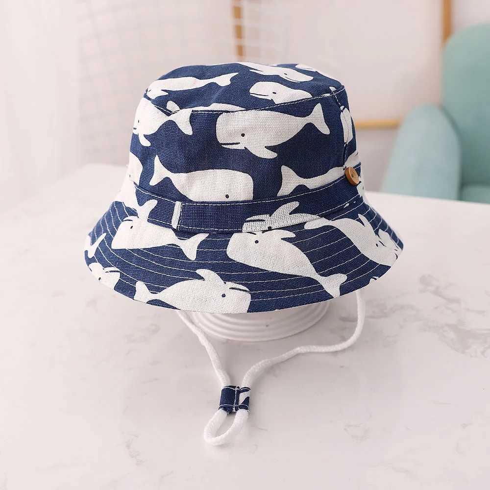 Caps Hats Cute childrens outdoor bucket hat childrens sun hat with windproof rope cotton baby hat childrens summer hat H241223
