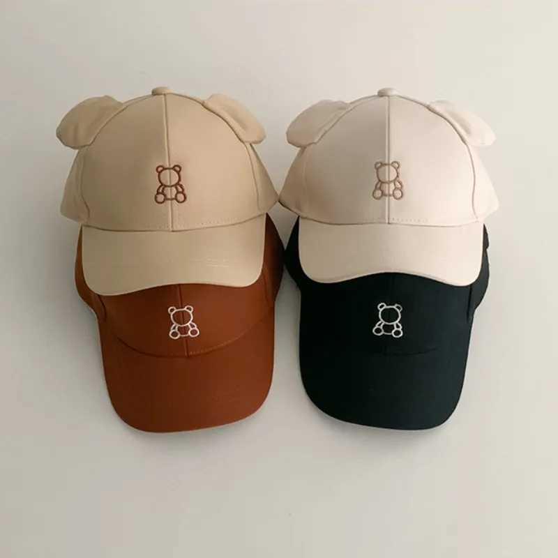Caps Hats Cartoon Bear Baby Baseball Hat Cute solid color childrens sun hat with ears summer adjustable childrens baseball cap H241223
