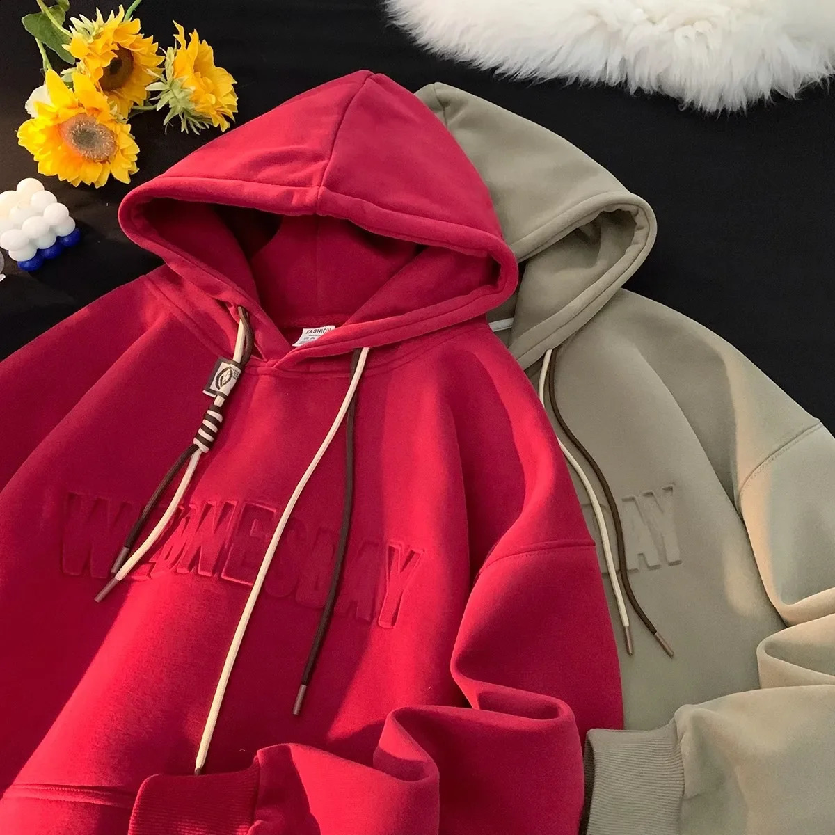 3D Letter Casual Loose Mens Hooded Sweatshirt Thickened Fleece Warm Hoodies Autumn Winter Basic Hooded Pullover for Men Hoodies 241219