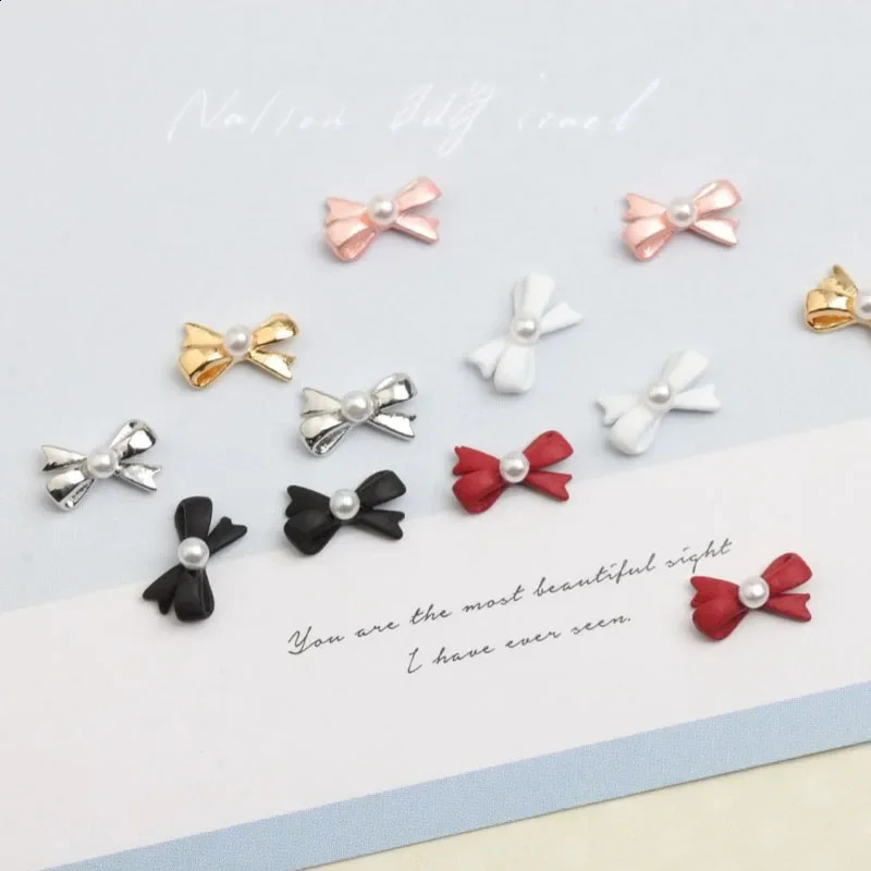 Nail Charms Art Ribbon Parts Gold Silver Bow with Pearls Jewelry DIY Decoration Rhinestones Accessories Manicure Kawaii 241223