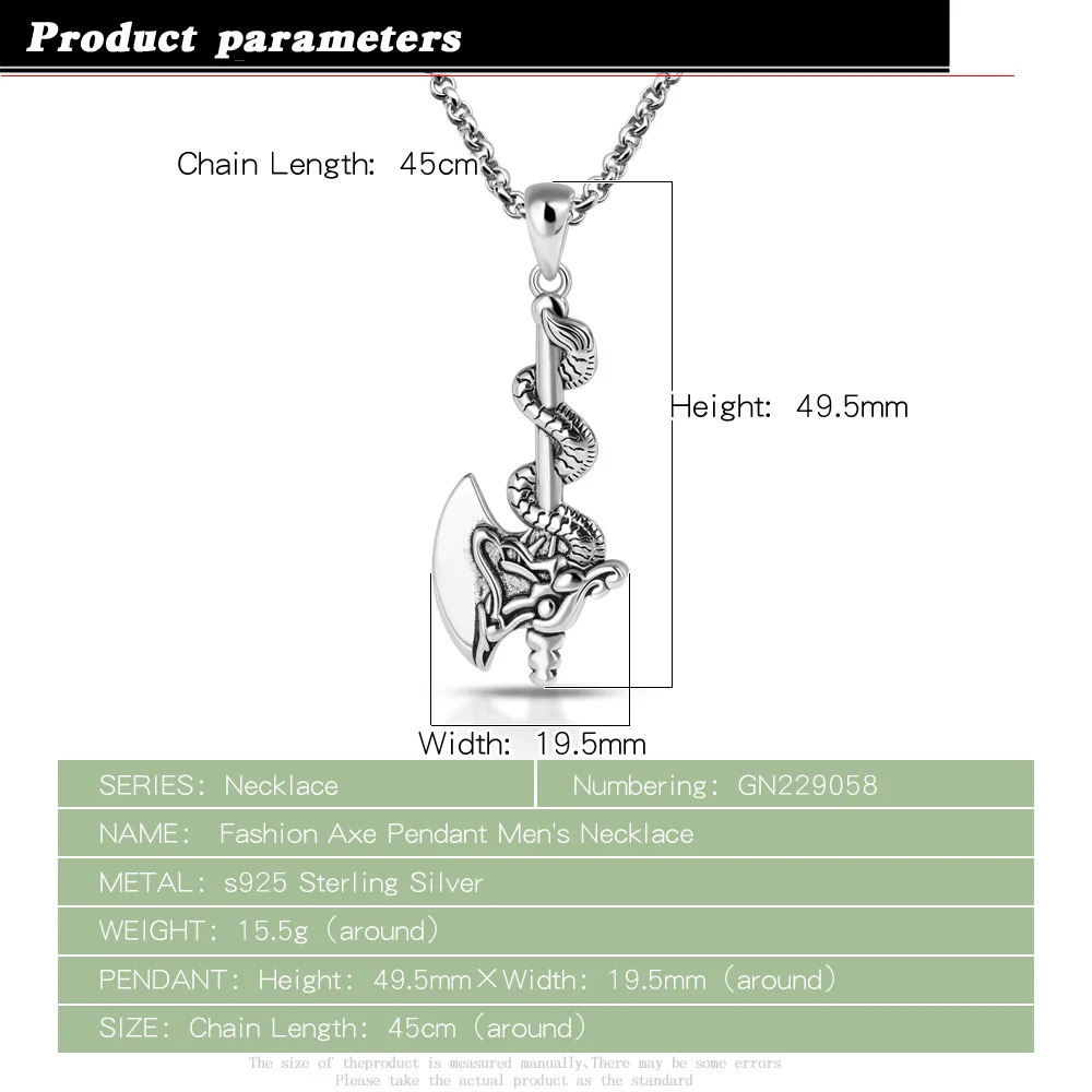 Retro Dragon Necklace Axe Pendant Jewelry for Men Womens Long Sweater Chain Necklace Box Chopin Chain Gift;Male Amulet Jewelry 241220