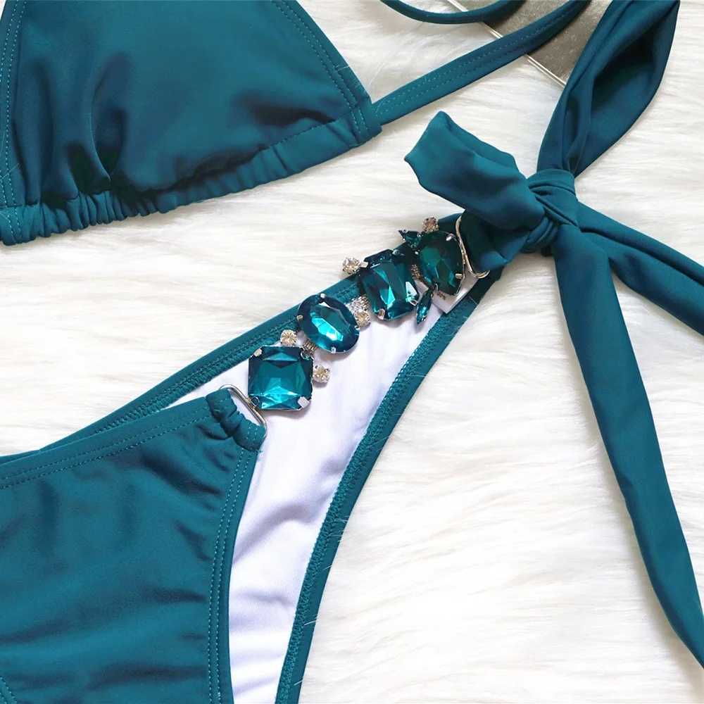 New in Luxury Rhinestone Swimwear Women 2024 New Sexy Thong String Bikini Set Summer Bathing Suit Beach Wear 2 Piece SwimsuitXJ241223