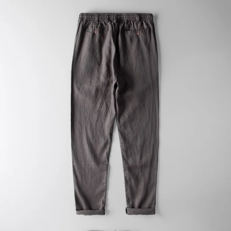 100% Italian linen mens casual fashion mens tight pants mens solid elastic waist pants mens trendy breathable mens tight pants 241219