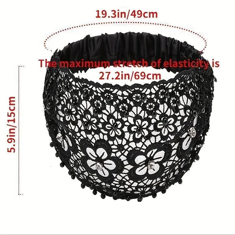 1pc Boho Hollow Lace Headband Wide Head Wrap Faux Pearl Decor Headband Hair Accessories For Women 241223