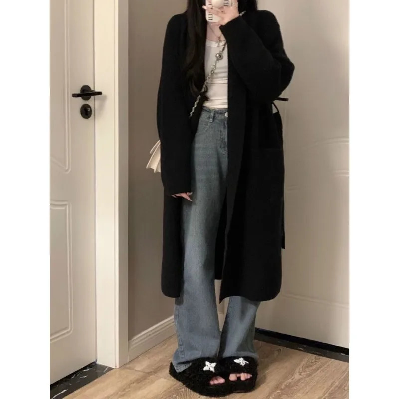 Smvp Autumn Winter Gray Streetwear Tops Coat Women Loose Keep Warm Knitted Cardigan Lady Solid Color Long Sleeve Cardigans 241220