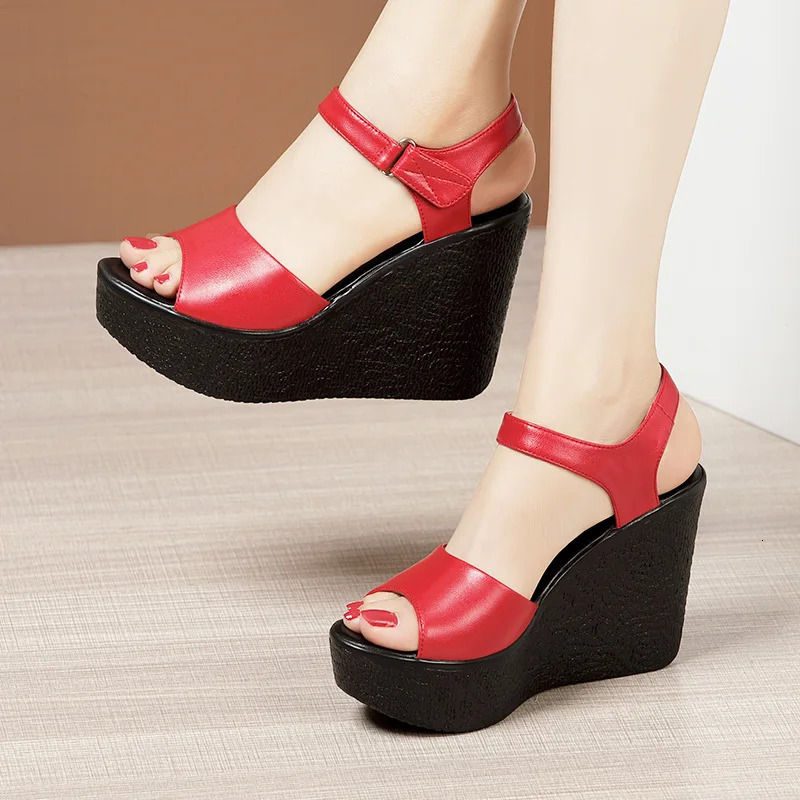 Cowhide Wedges Sandals Summer Womens Genuine Leather Shoes Platform Ladies High Heel Shoe Casual Flats 3243 241213