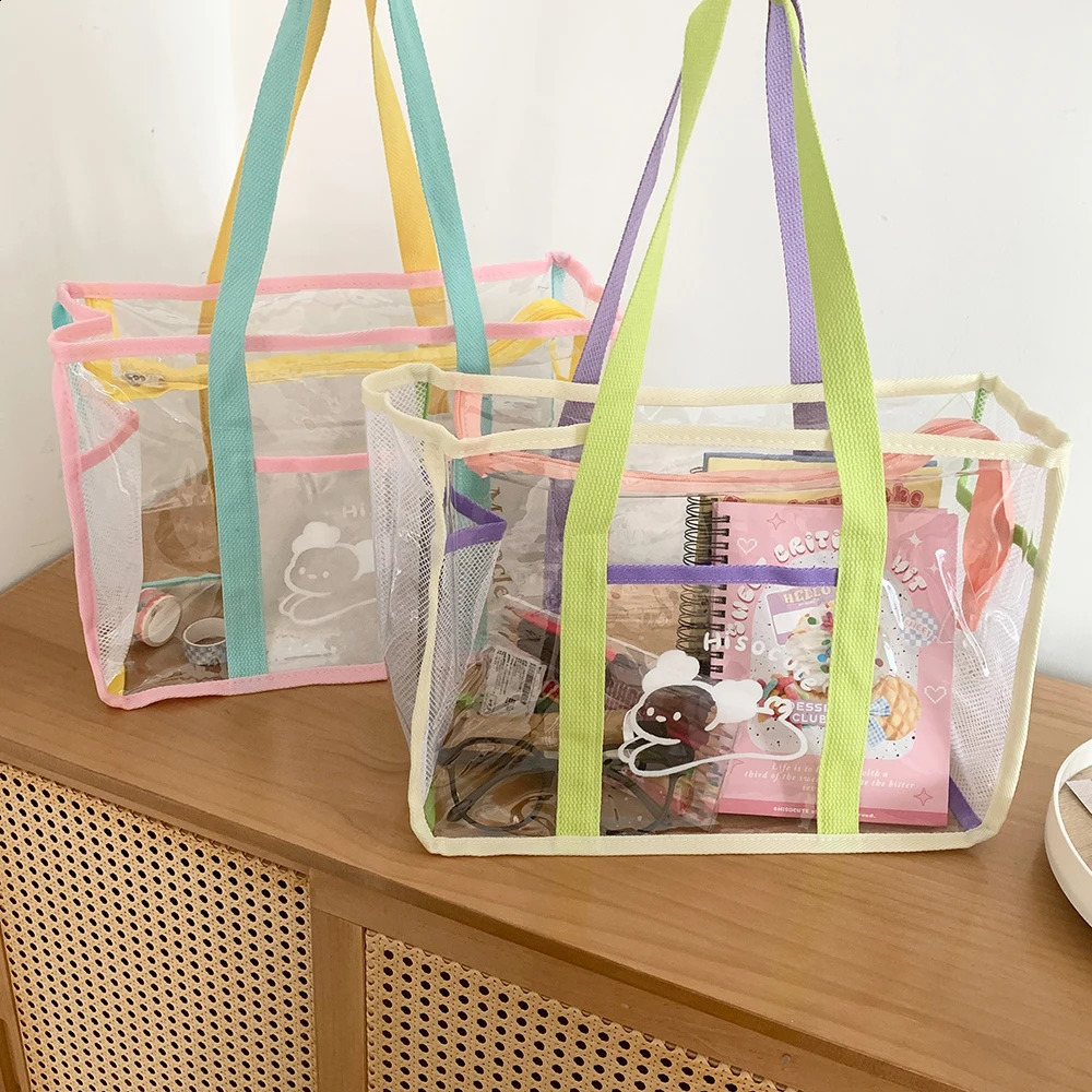 Ladies Transparent Shoulder Bag Large Capacity Beach Bag PVC Jelly Swimming Bag Shower Handheld Bag 241223