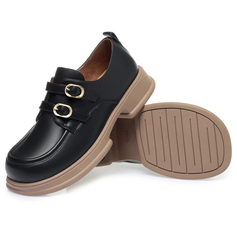 AIYUQI Loafer Shoes Women British Style Double Buckle Platform Women Spring Shoes Fashion Genuine Leather Women's Shoes