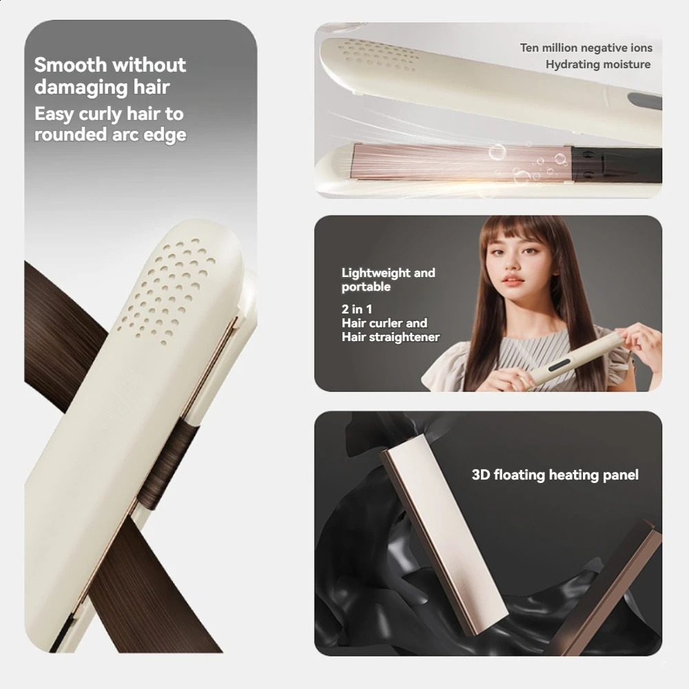2 in 1 Professional Hair Straightener with 4 Gears Heat Ceramic Ionic Fast Heat-Up Negative Ion Hair Flat Iron Lcd Display 241223