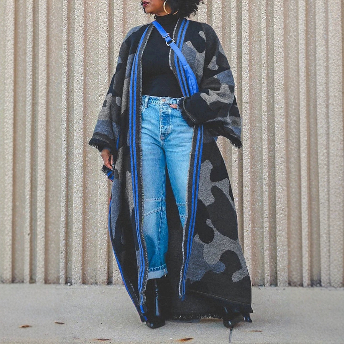 WINYI Camouflage Colored African Womens Winter Kimono Long Sleeve Coat Abaya Dubai Open End Long Open Party Dress 241019