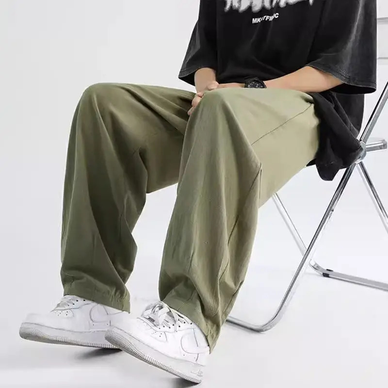 Japanese retro solid color cotton linen wide leg lantern pants mens fashion loose straight tube Versatile sports and leisure 241219