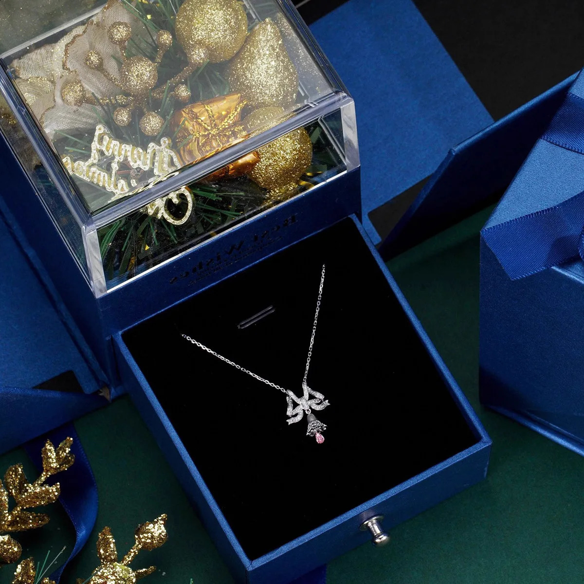925 Sterling silver Womens Necklace Three Dimensional Bow Bell Exquisite Romantic Pendant Christmas Gift 241220