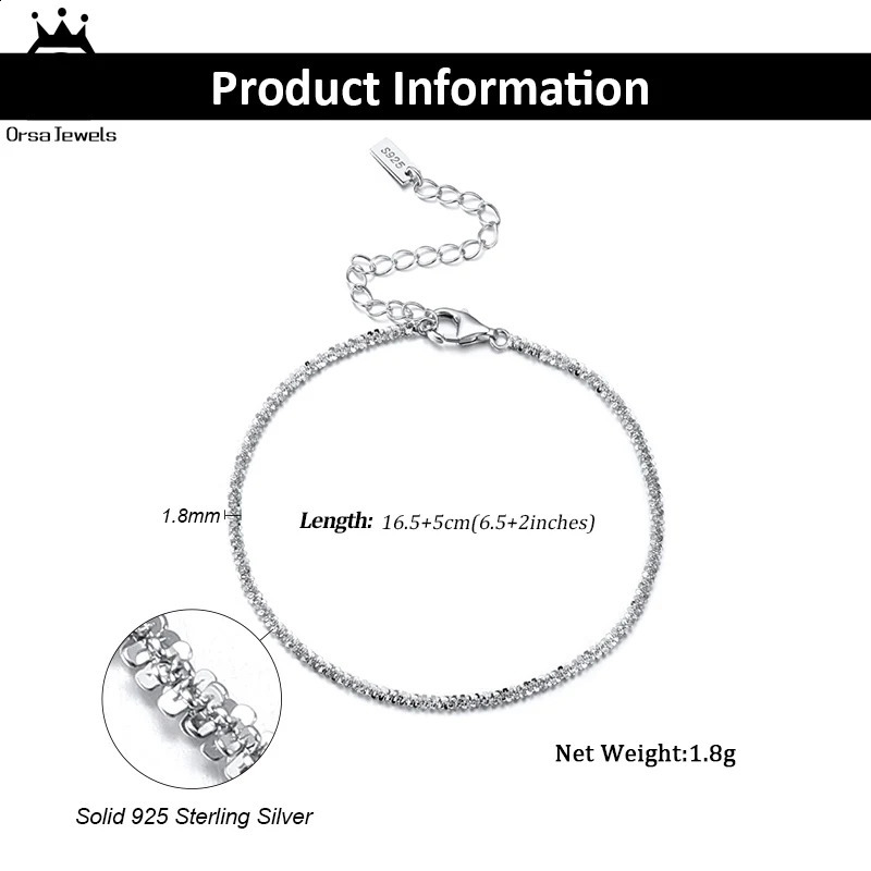 ORSA JEWELS 925 Sterling Silver Bracelet 1.8mm Dainty for Women Men Starlight Chain Bracelets on Hand Simple Jewelry SB111 241214