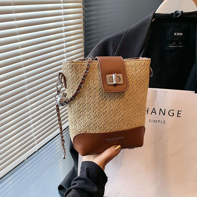This year's popular straw bucket for women 2024 new fashionable summer rainbow woven crossbody phone bag
