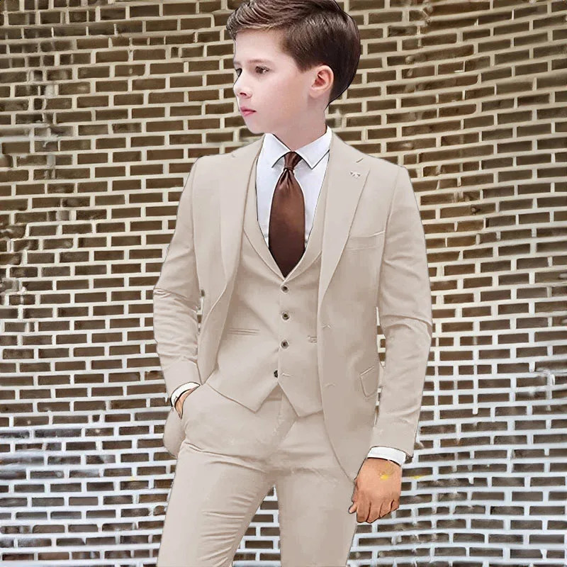 Beige Suit for Boys Wedding Tuxedo Three-Piece Suit Formal Business Jacket Vest Pants Kids Slim Fit Blazer Festival Tailored 241223