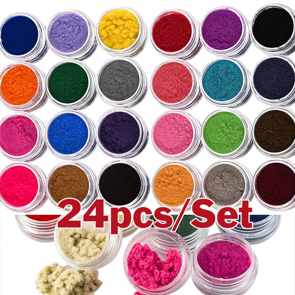 24Color/Set Nail Velvet Powder DIY Nail Art Decorations Fluffy Nail Glitter DIY Flocking Velvet Pigment Dust Tips 241223