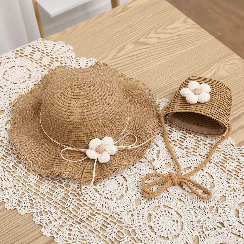 Caps Hats Childrens girls flower summer hat fashion childrens sunscreen hat grass hat beach baby accessories 2-8 years old children H241223
