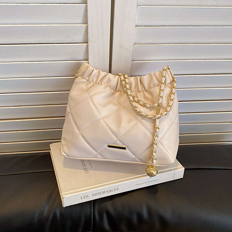 Korean Version Fashionable And Popular Armpit For Women's Summer New Style Dia Grid Trendy Chain Texture Single Shoulder Bucket Bag