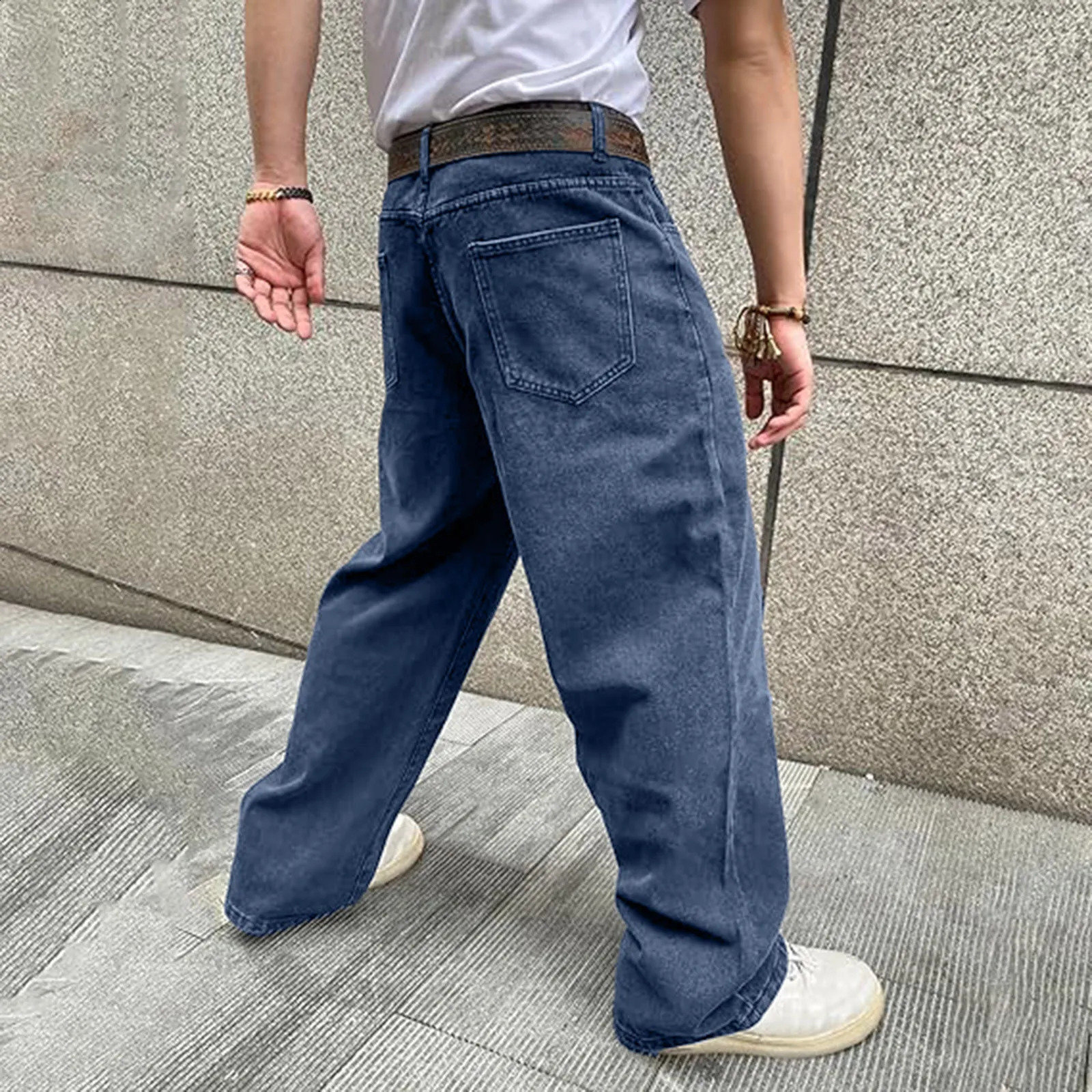 MenS Hip Hop Jeans Wide Leg Baggy Denim Pants Casual Loose Fit Long Trousers Streetwear Sophisticated Trendy Vintage Botttom 241223