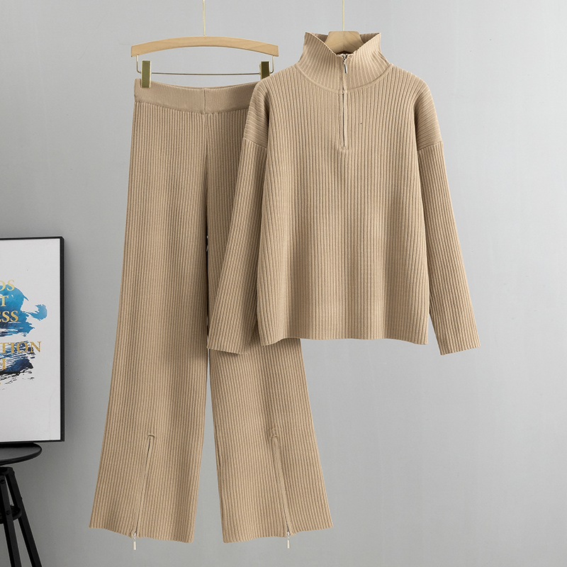 Spring Women's Knitted Suit Warm Pant 2 Piece Sets Women Outfit Trouser Oversized Casual Sweaters Jogging Knitwear Tracksuit