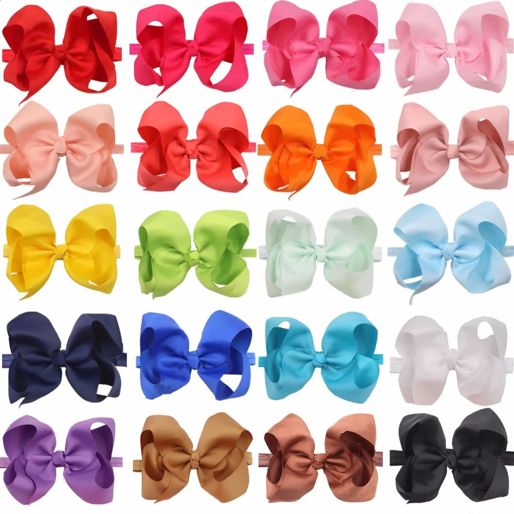 20 Pcs 6 Inches Big Bows Baby Girls Toddlers Kids Teens Children Grosgrain Ribbon Hair Bows Soft Elastic Baby Headbands 241223