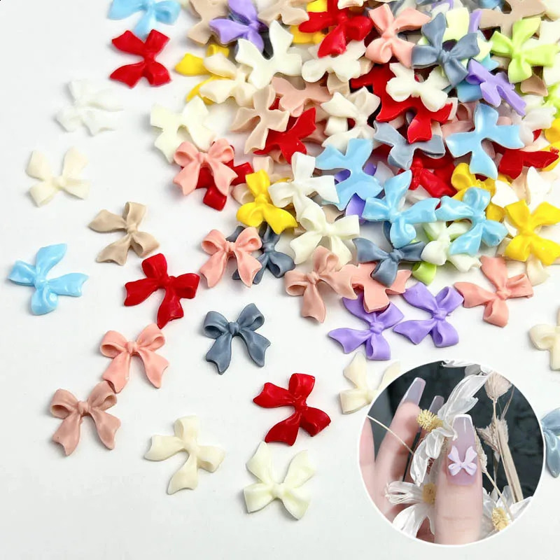 100PCS 3D Ribbon Bow Nail Art Charms Supplies Bowknot Accessories For Nails Decoration Manicure Deocr Parts Material Tool 241223