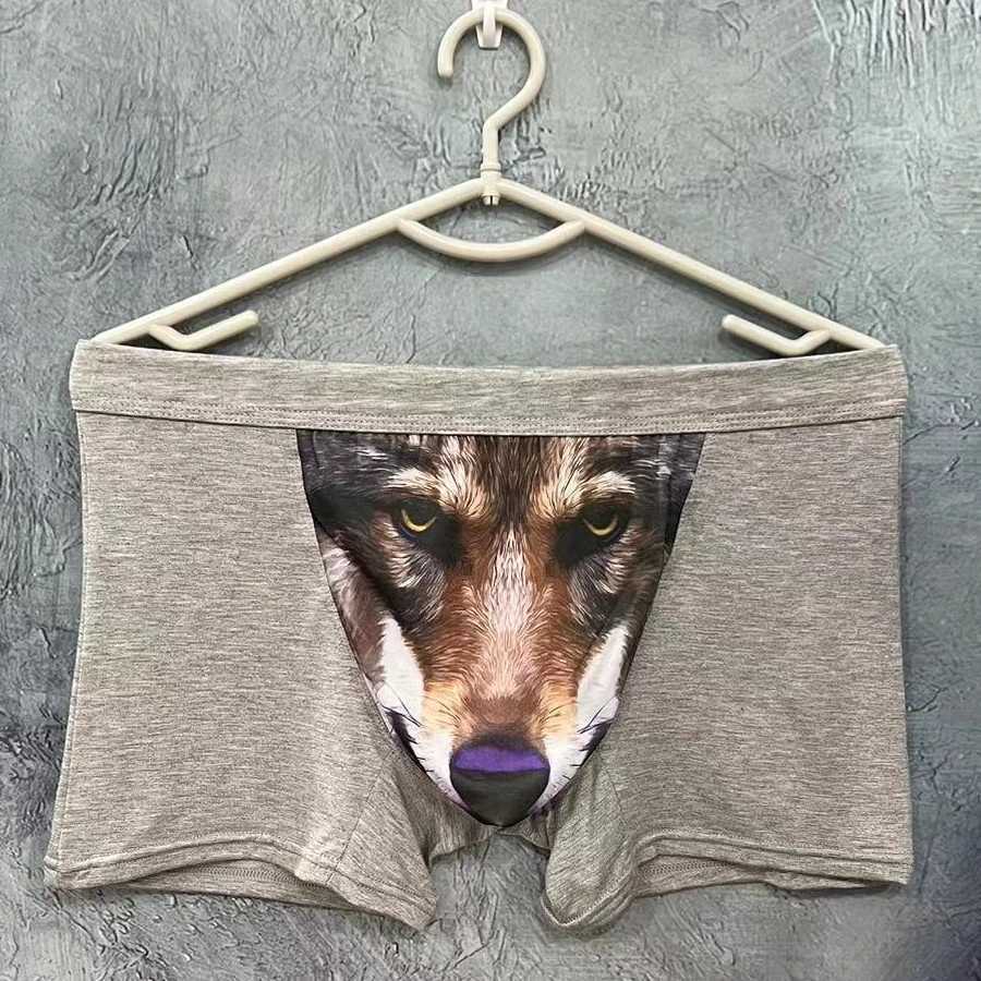 Boxing mens plus size mens funny underwear with wolf model mens boxing and underwear fashionable underwear mens brand underwear W241223