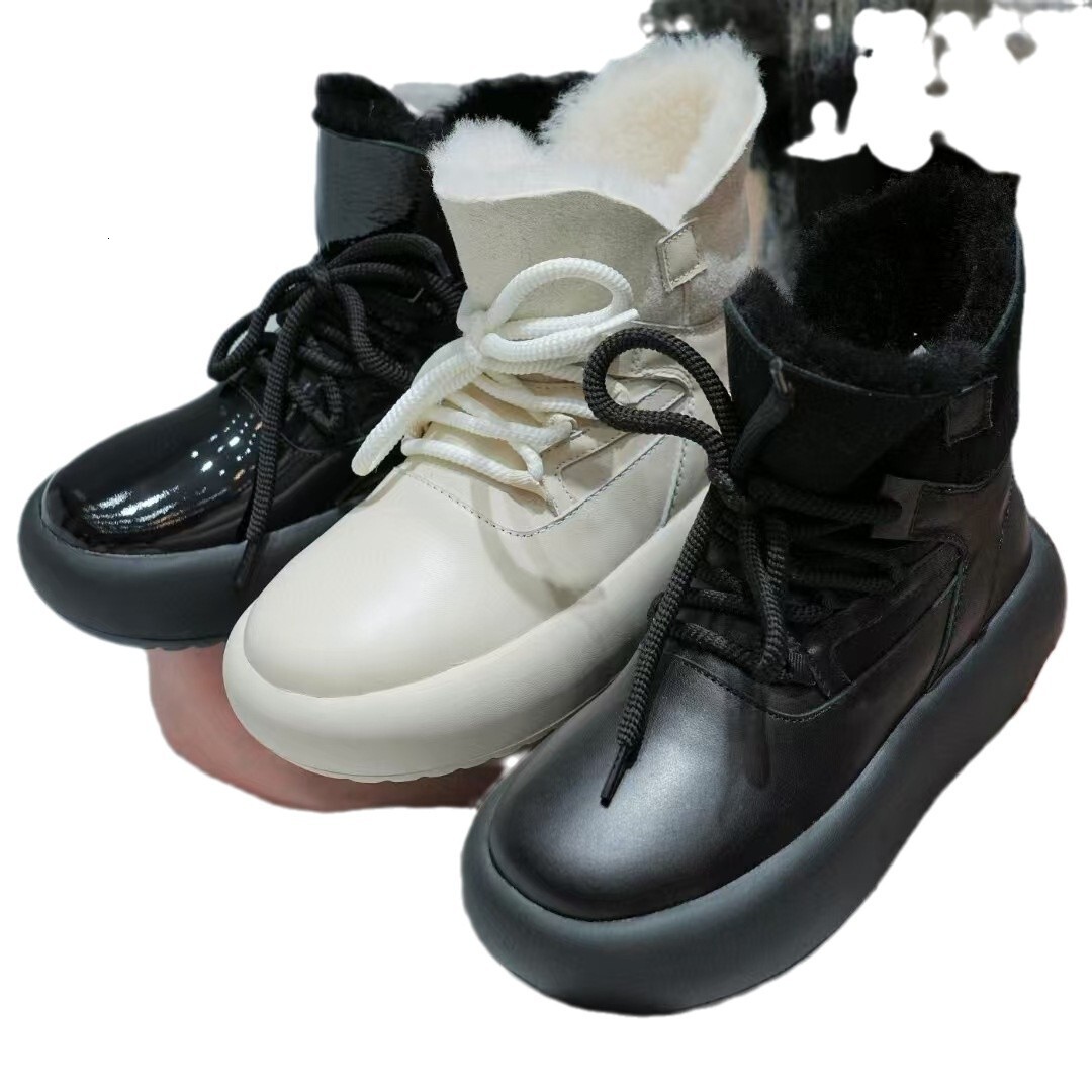 New Winter Warm Bread Cotton Shoes With Genuine Leather Thick Sole And Short Tube Fur Integrated Northeast Snow Boots For Women