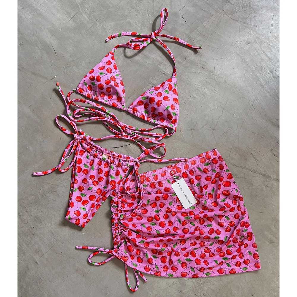 3 Pieces Bikini Set Wiht Mini Skirt Women Swimwear 2024 Sexy Bikinis Bandeau Push Up Beachwear Bodysuit Thong Biquini FemaleXJ241223