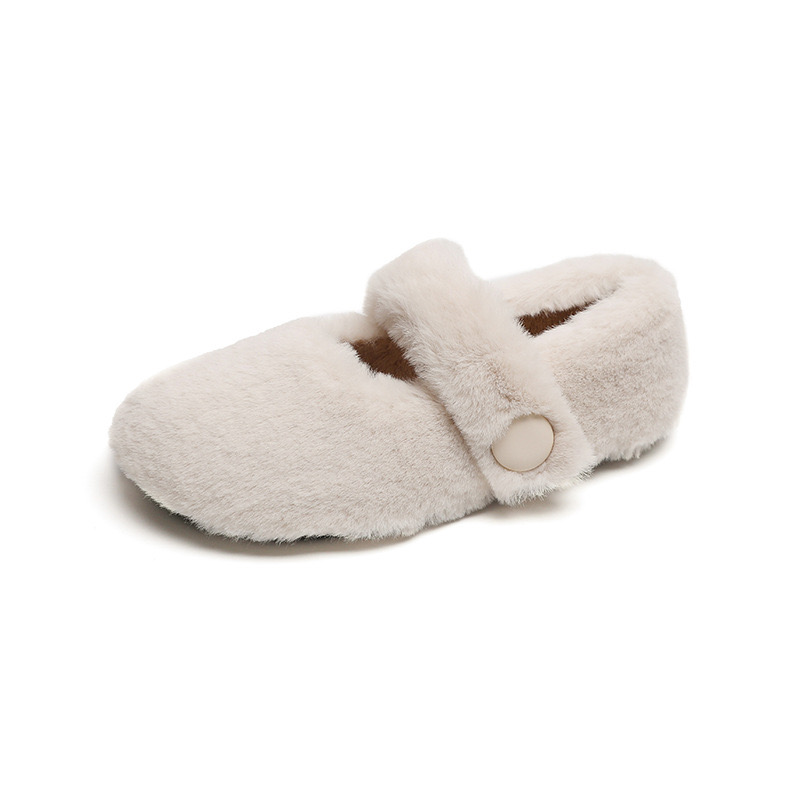 New strap flats 06250 Metal buckle women shallow round toe loafers 2023 white wool fur cotton moccasins winter mary janes shoes woman
