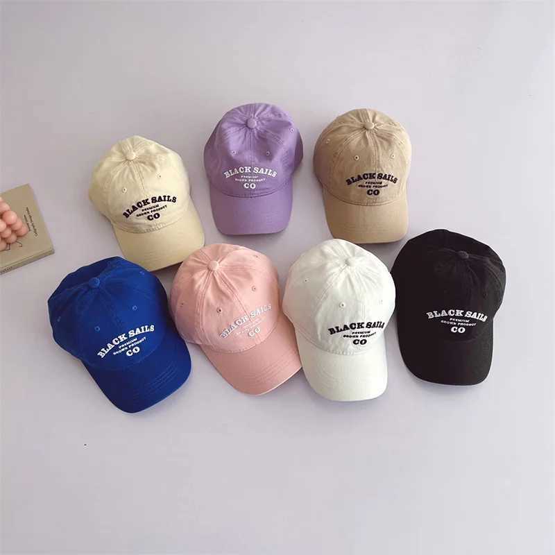 Caps Hats Childrens baseball cap fashionable letter embroidery spring and summer boy and girl snap on sun hat solid color childrens adjustable foot ca