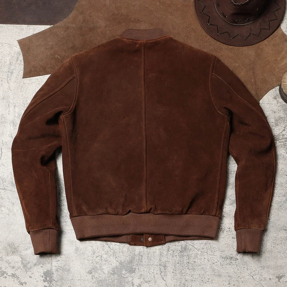 Reversed Suede Leather A1 Leather Jacket American Retro Leather Jacket Autumn and Winter Amikaki Mens Baseball Jacket 241220
