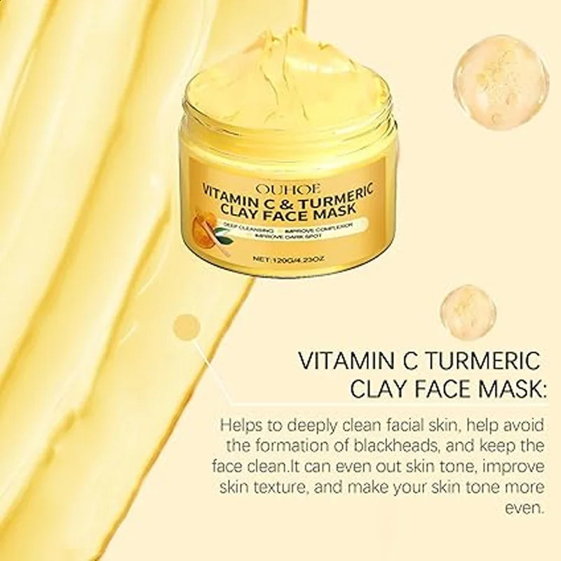 Turmeric C Clay Mask Deep Cleansing Facial Improves Dark Spots Acne Hydrating Skin Care Tightens Skin Evens Skin Tone 241223