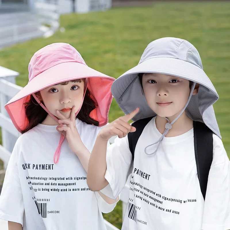 Caps Hats Childrens sun hat summer childrens outdoor collar earmuffs UV protection beach boys and girls travel flip cover H241223U56A