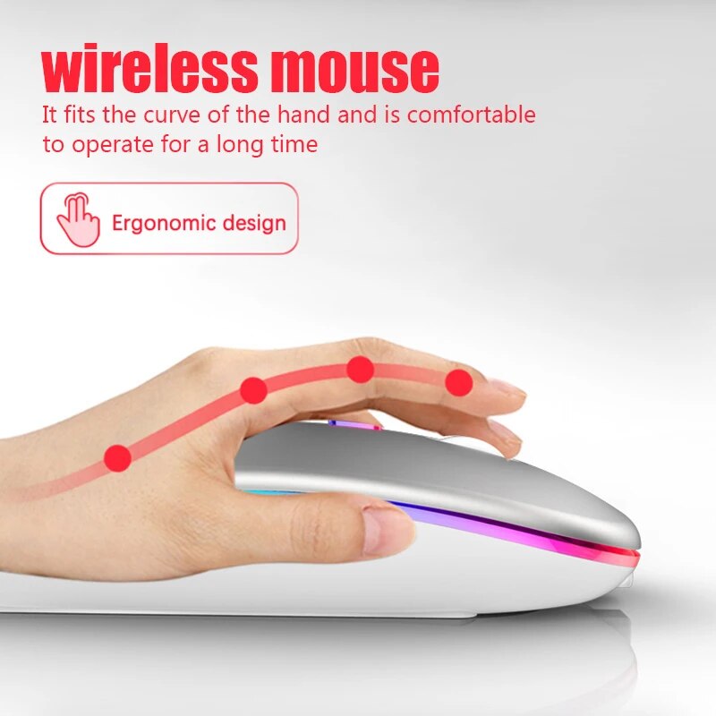 Wireless Mouse RGB Rechargeable Bluetooth Mice Wireless Computer Mause LED Backlit Ergonomic Gaming Mouse for Laptop PC1600DPI
