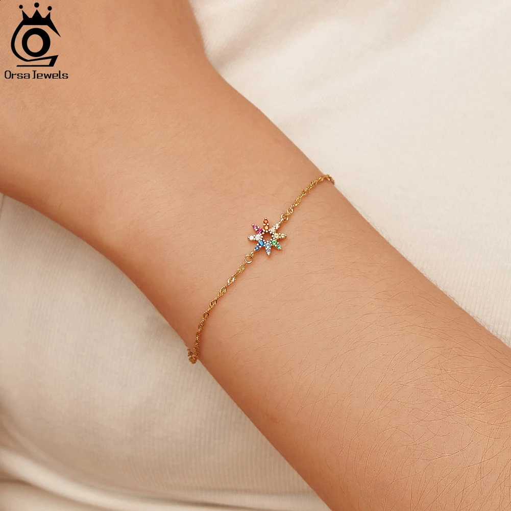 ORSA JEWELS 925 Sterling Silver Hexagram Multi-Colors 4A Cubic Zirconia Bracelet for Women Fashion Chain Bracelet Jewelry EQB26 241214