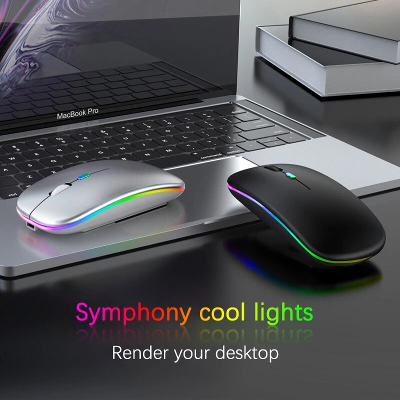 Wireless Mouse RGB Rechargeable Bluetooth Mice Wireless Computer Mause LED Backlit Ergonomic Gaming Mouse for Laptop PC1600DPI