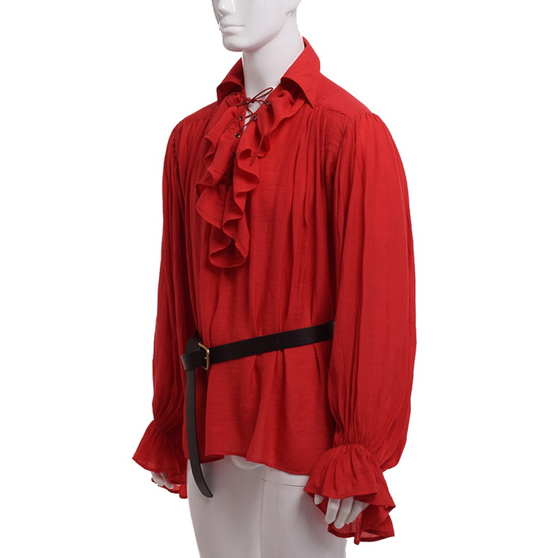 Wholesale Medieval Renaissance Lacing Up Shirt Bandage Tops Ruffles Shirt Fashion Men Vintage Costume Fluffy Long Sleeve Male