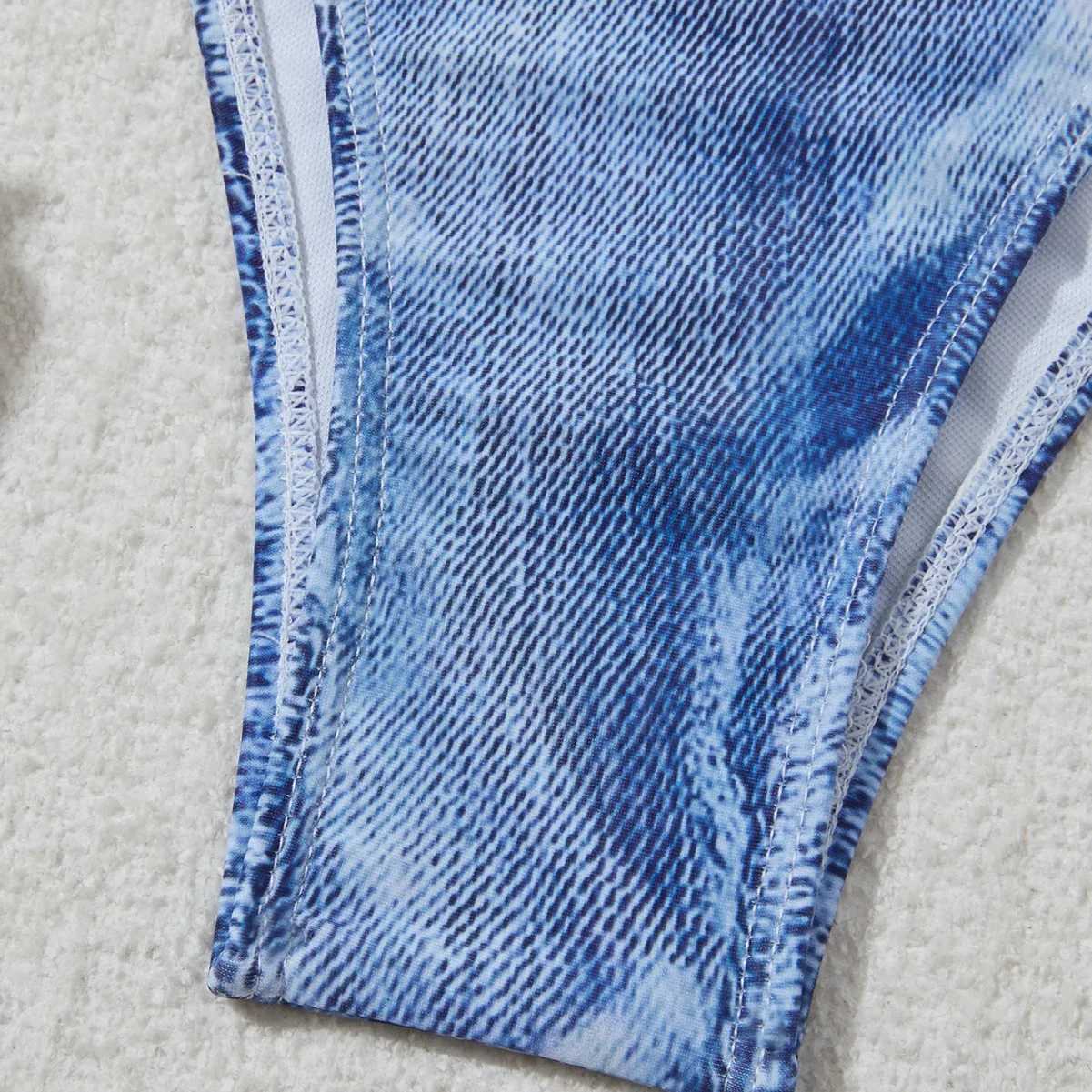 Sexy Bikini Swimsuit Woman Denim Print Swimwear Thong Bikinis Sets Brazilian Women Bathing Suit Beach Wear BiquiniXJ241223